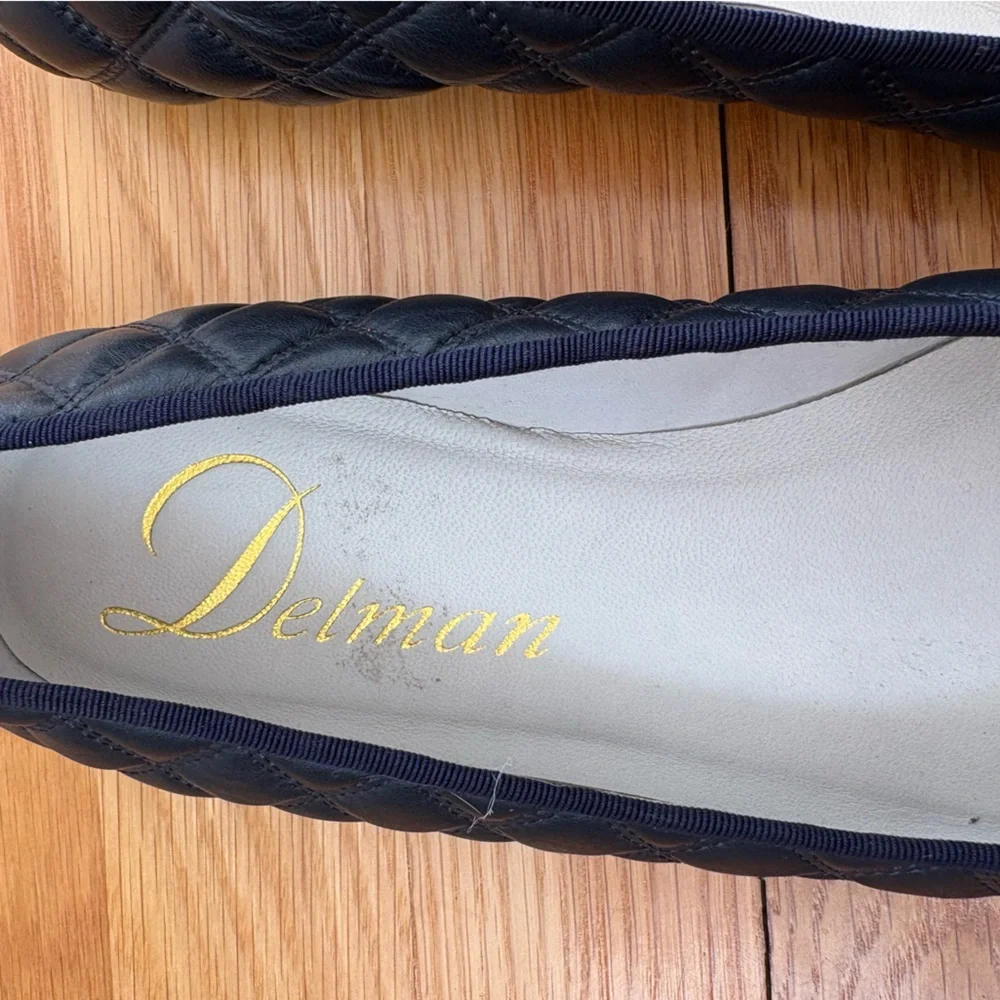 Delman Quilted Leather Ballet Flats in Navy Blue cap toe - Picture 10 of 12